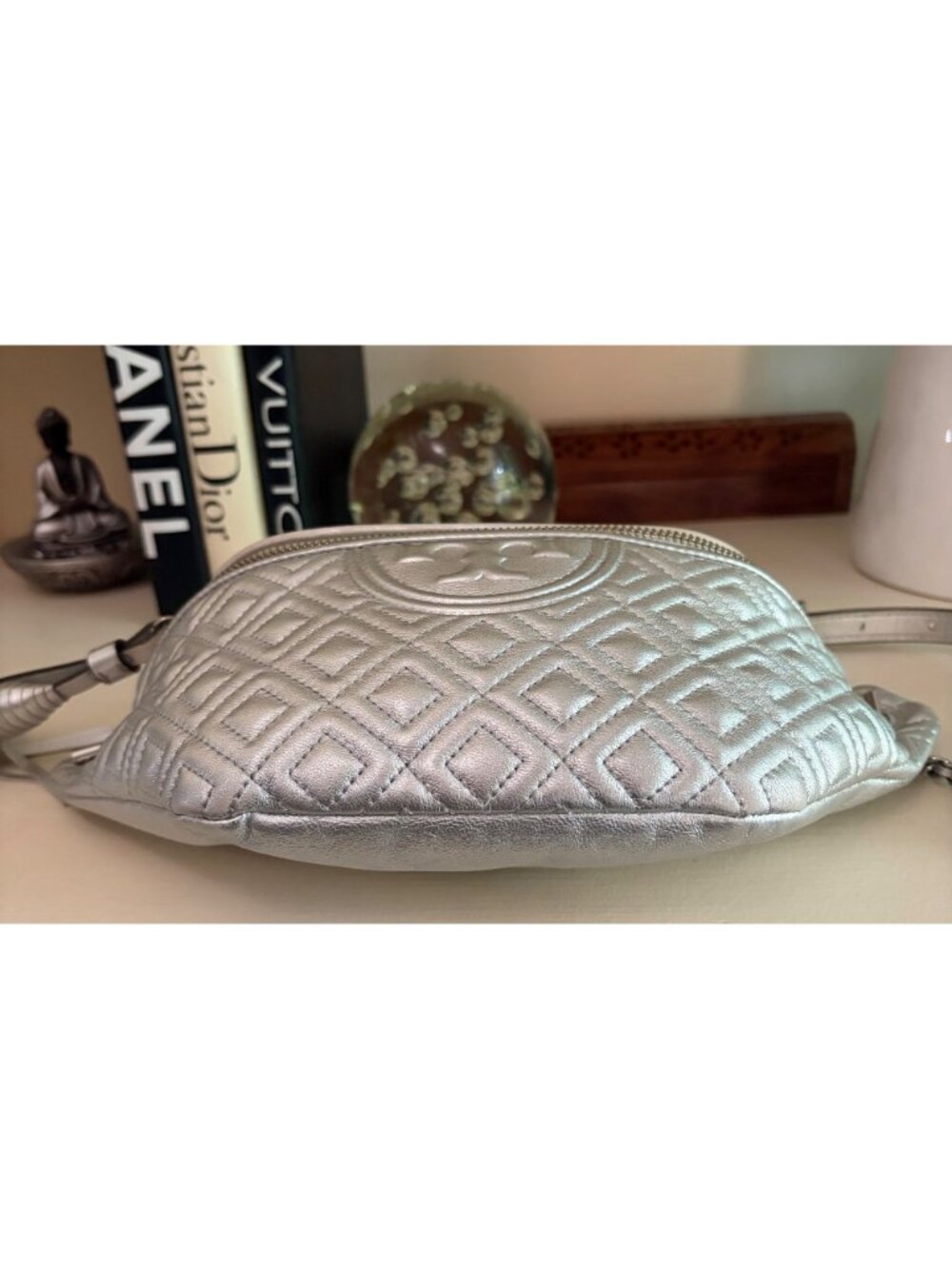 Tory Burch Fleming Soft Quilted Leather Belt Bag Metallic Silver - Picture 6 of 12